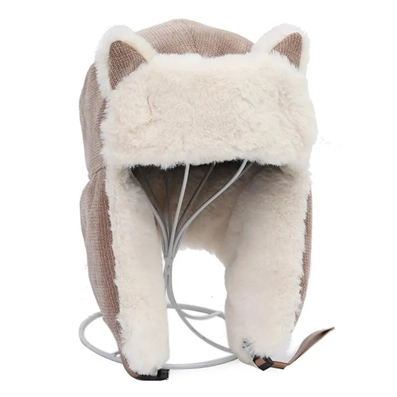 Beanie Skull Cap Warm Earmuffs Thicken Ear Flapped Hat Winter Cold Proof Cotton Cat Ears Cap Russian 231005