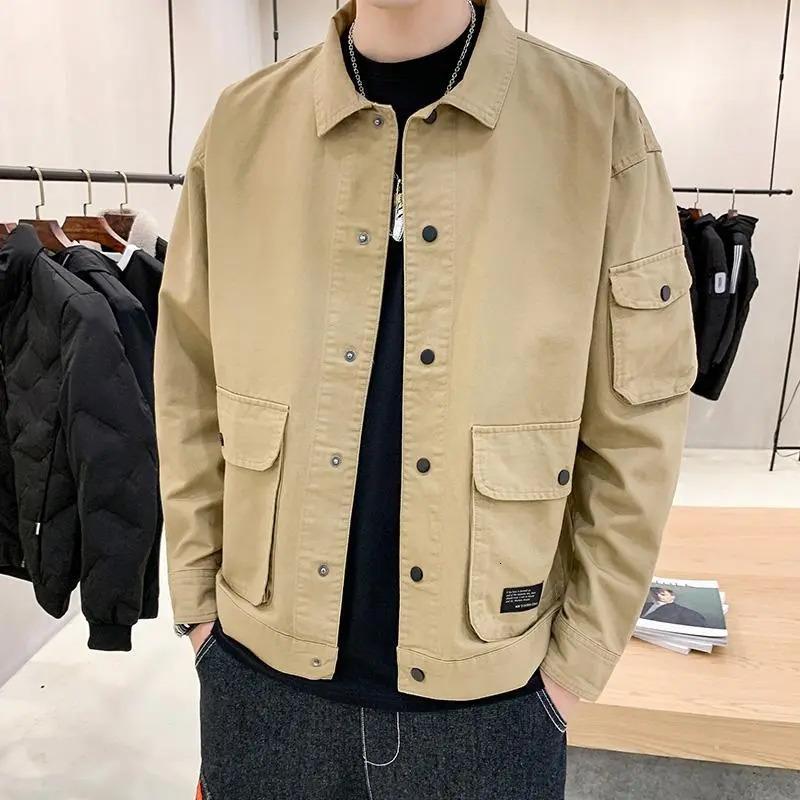 Mens Jackets Casual Jacket Spring Autumn Button Lapel Work Coat Solid Color Multipocket Tops Men Fashion High Quality 231005