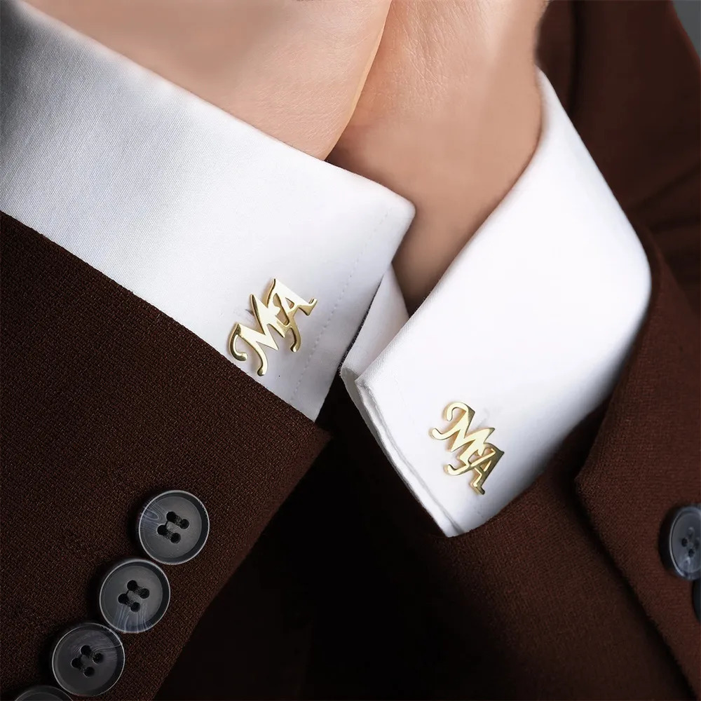 Jewelry Pouches Bags Customized Cufflinks for Men Personalized Name Letter Stainless Steel Shirt Cuff Button Gifts Gemelos Para Hombre Camisa 231005