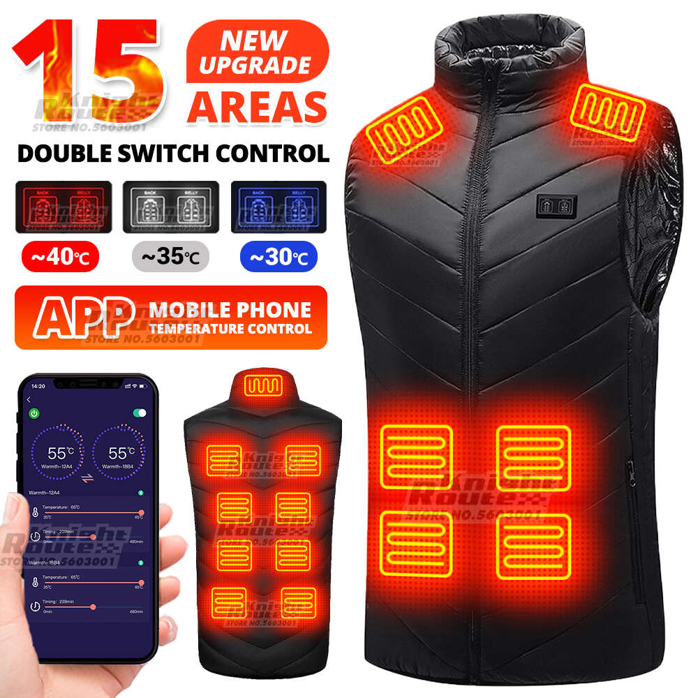 15 Areas Self Heated Vest App Control Warm Usb Powered Women's Men's Heating Jacket Warm Heated Vest Man Thermal Winter Clothing