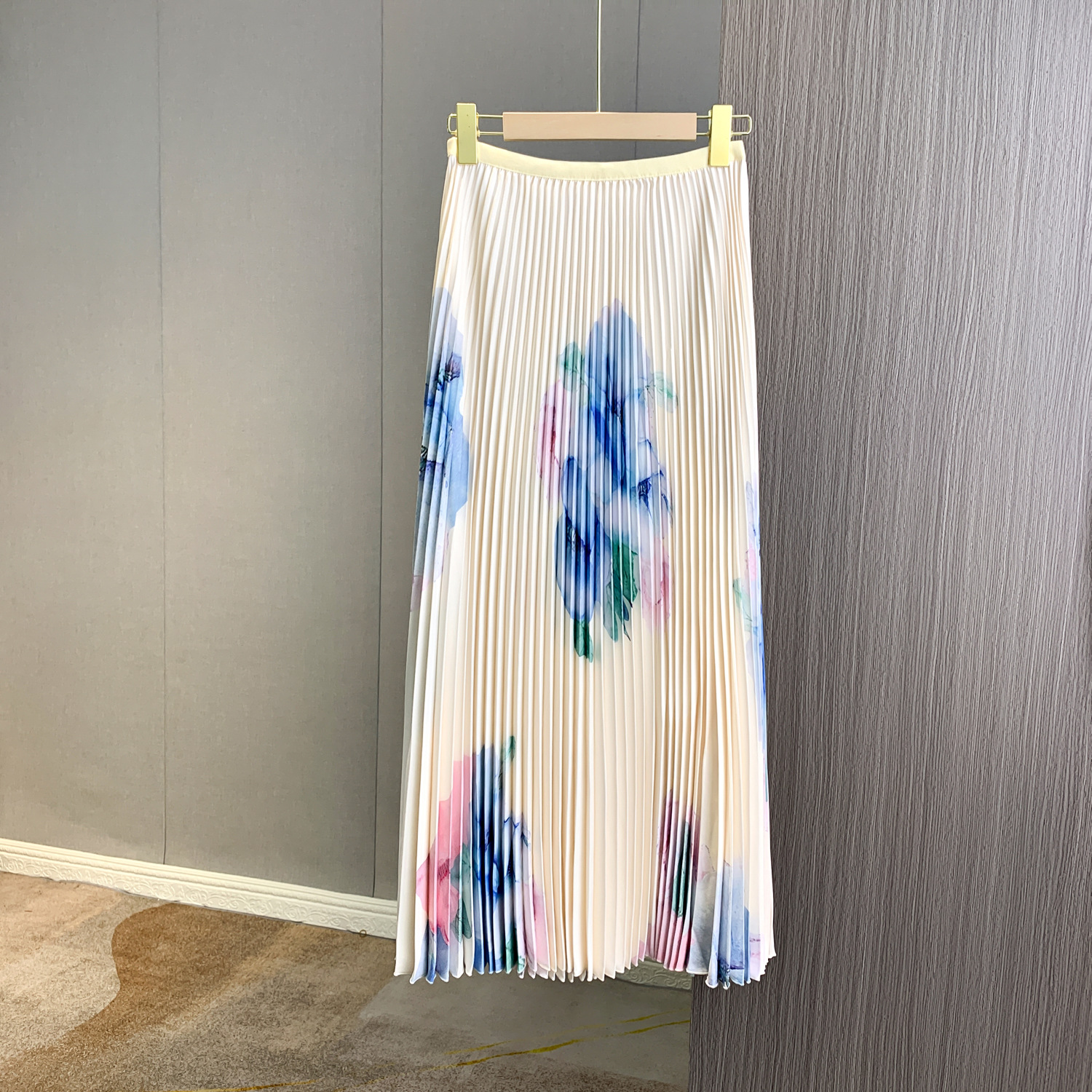 Two Piece Dress Vintage Elegant Floral Print Stretched Pullovers Top + A-Line Pleated Midi Long Skirts Fashion Runway 2 Pcs Sets Casual Outfits 2024