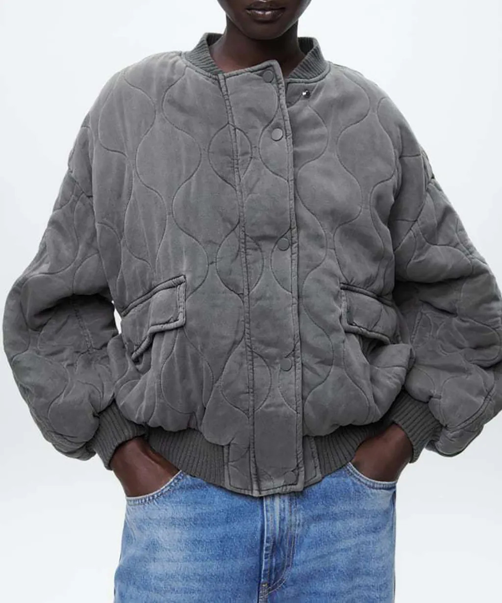 Women s Jackets Fashion Elegant Solid Bomber Jacket Coat Long Sleeved Loose Casual Outwear 2023 Club Party Grey Street Wear Female 231005