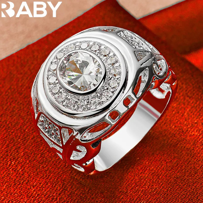 Wedding Rings 925 Sterling Silver 6 10 Size For Women Man Round Large Zircon Ring Fashion Engagement Charms Party Fine Jewelry 231005