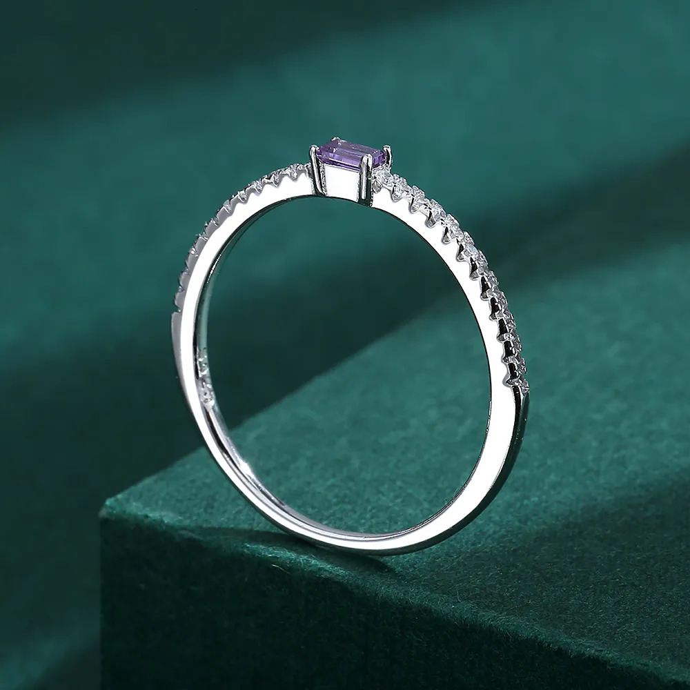 Wedding Rings Simple Genuine S925 Silver Ring For Women Amethyst Single Row of Diamond Zircon Engagement Valentine s Day Gift Jewelr 231005