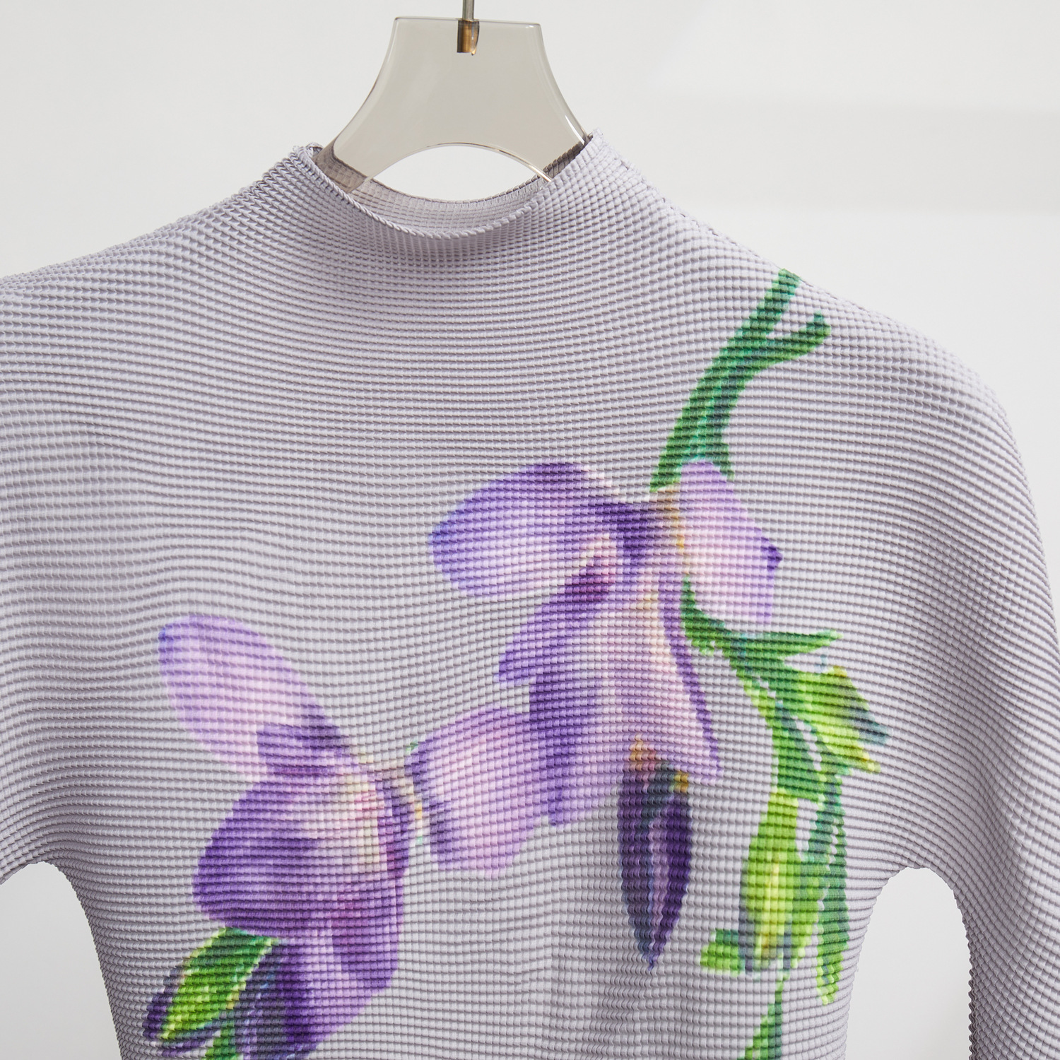 Two Piece Dress Runway 2 Pieces Set Miyake Pleated Suit Summer Womens Turtleneck Long Sleeve Flower Print All Match Slim Tops Skirt Set