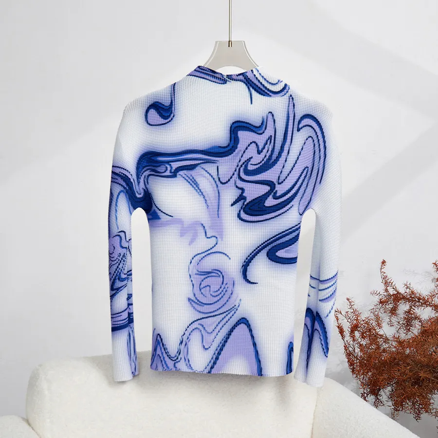 Two Piece Dress Runway Fashion Stretchy Pleated Pullovers Top Pleated Midi Skirts Women 2 Pcs Sets Summer Vintage Print Street Outfits 2024