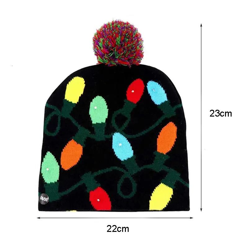 Beanie Skull Caps LED Knitted Christmas Beanies Hat with A Flash Light Up Sweater Santa Elk Patteren Cap Gift for Adult Kids Year Holiday Xmas 231005