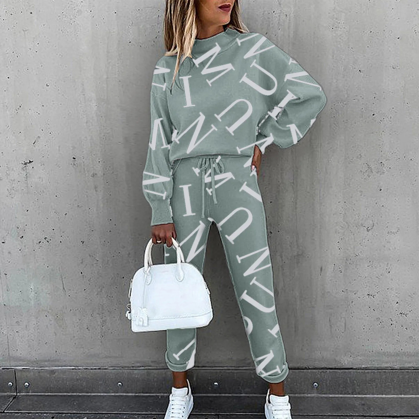 Womens Two Piece Pants Casual Letters Printed 2 Pieces Sets Joggers Drawstring Long Sleeve Tops Tracksuit For Sports Suit Ladies Suits Outfits 231005