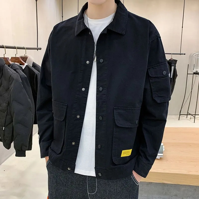 Mens Jackets Casual Jacket Spring Autumn Button Lapel Work Coat Solid Color Multipocket Tops Men Fashion High Quality 231005