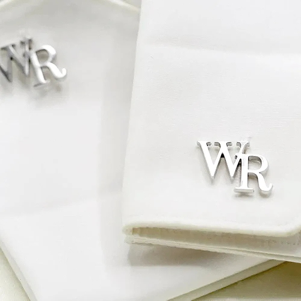 Jewelry Pouches Bags Customized Cufflinks for Men Personalized Name Letter Stainless Steel Shirt Cuff Button Gifts Gemelos Para Hombre Camisa 231005