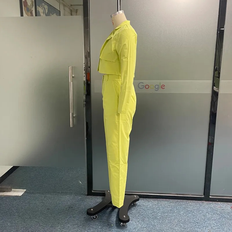 Women's Two Piece Pants BEACHBELE Women Two Piece Sets Autumn Solid Lapel Long Sleeve Bare Waist Short Coat Top Pants Sets Elegant Office Ladies 