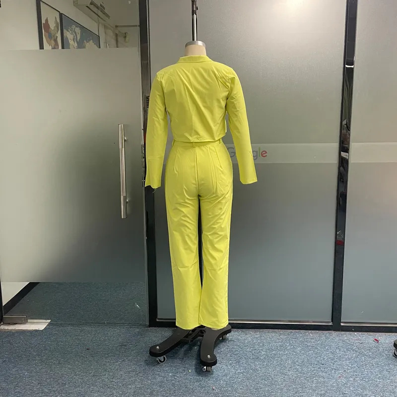Women's Two Piece Pants BEACHBELE Women Two Piece Sets Autumn Solid Lapel Long Sleeve Bare Waist Short Coat Top Pants Sets Elegant Office Ladies 
