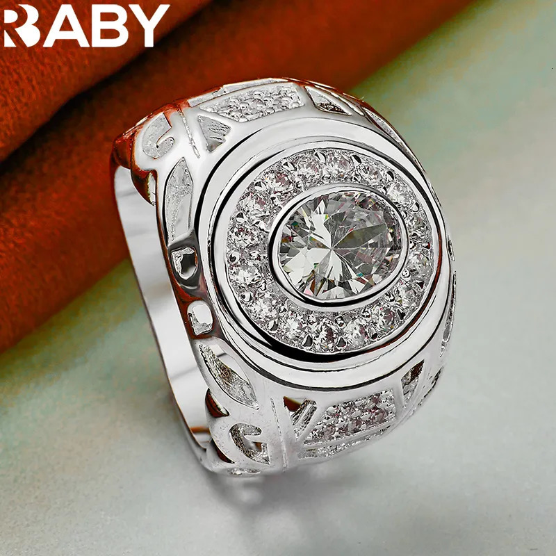 Wedding Rings 925 Sterling Silver 6 10 Size For Women Man Round Large Zircon Ring Fashion Engagement Charms Party Fine Jewelry 231005