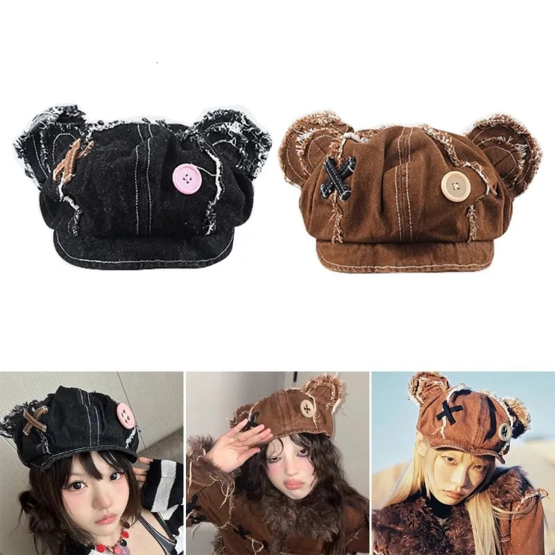 Berets Adult Bear Ear Cap Outdoor Sunproof French Hat Fashion 231005