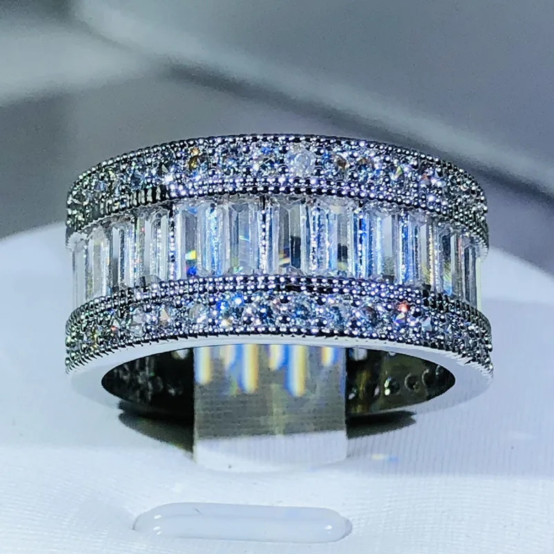 Wedding Rings Simple Elegant 925 Sterling Silver Rectangle CZ Zircon Crystal Ring Promise Engagement for Women 231005