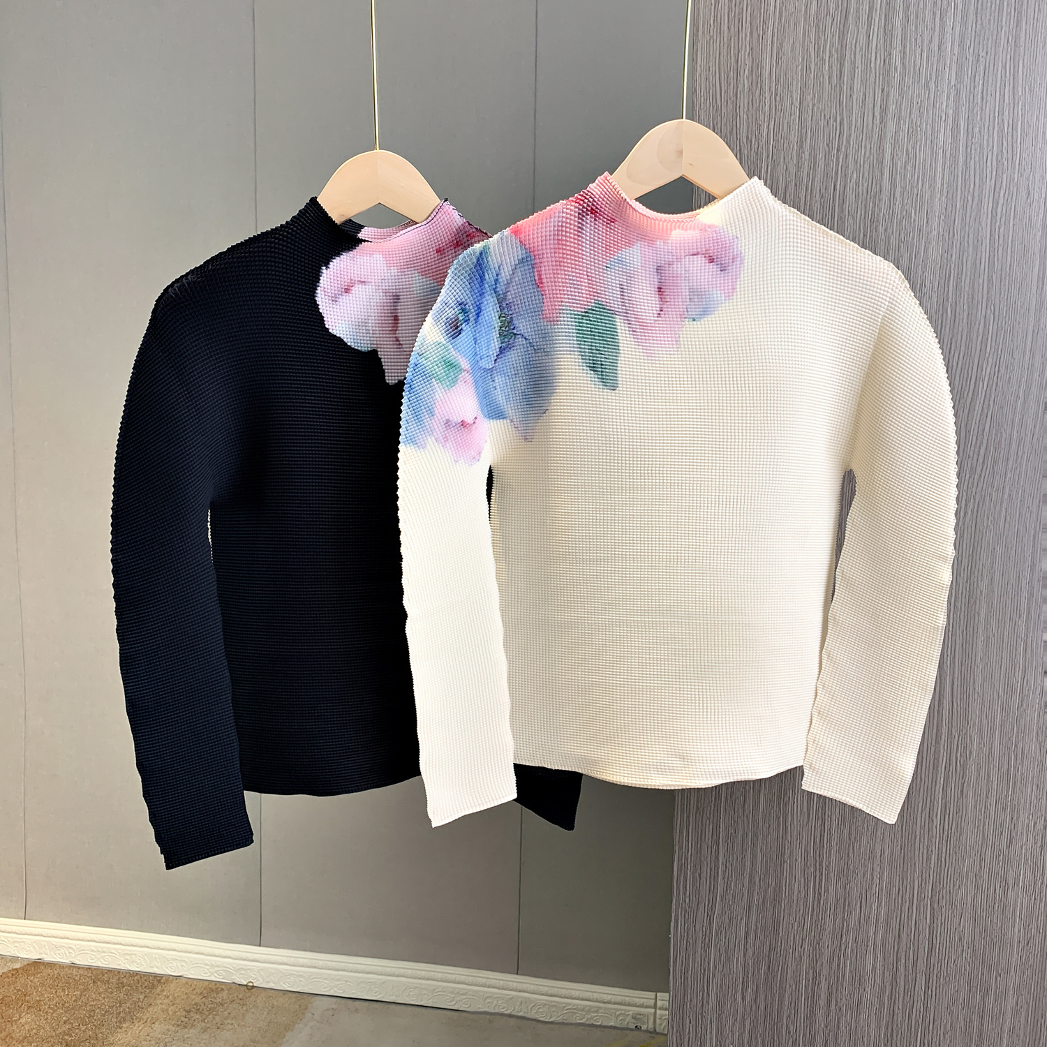 Two Piece Dress Vintage Elegant Floral Print Stretched Pullovers Top + A-Line Pleated Midi Long Skirts Fashion Runway 2 Pcs Sets Casual Outfits 2024