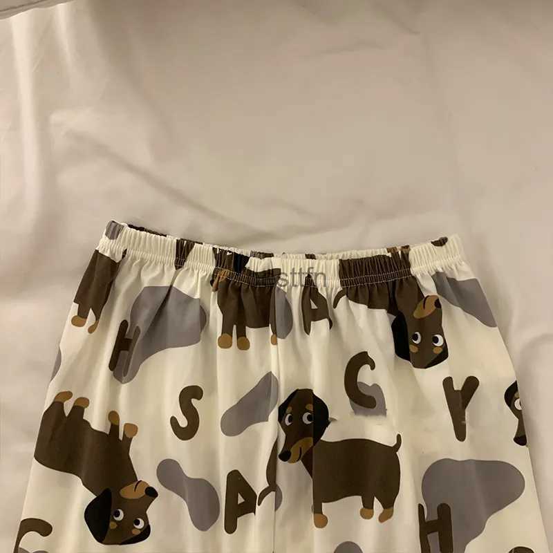 Women's Sleep Lounge Spring Summer 2024 Cute Women's Pajamas Set Dachshund Print Cotton Two Pieces Short Sleeve Tops Full Length Pants Sleep