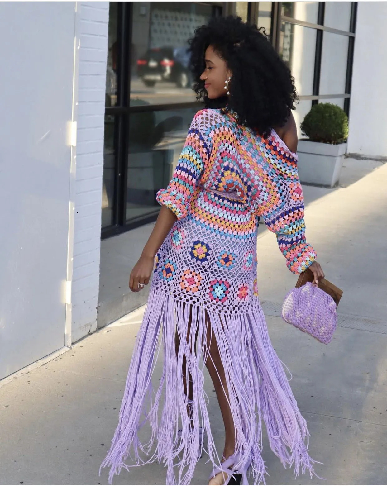 Womens Knits Tees Cardigans Crochet Knitted Maxi Fringe Coats Jacket Casual Sweater Ladies Tassel Open Stitch Hollow Out Long Cardigan 231005