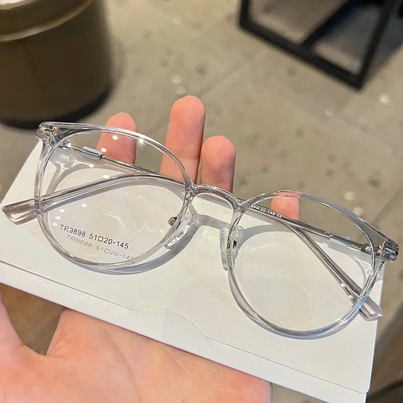 Eyeglass Frame seemfly Retro Fashion Round Myopia Glasses for Men Women Anti Blue Light Black Transparent Finish Prescription Eyewear -1.0-1.5 231005