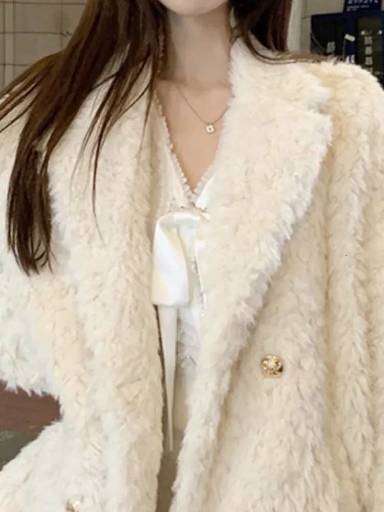 Women's Fur Faux Fur Lautaro Winter Mid Length Warm Thick Soft Fluffy Faux Fur Coat Women Lapel Long Sleeve Loose Casual Korean Style Fashion 231