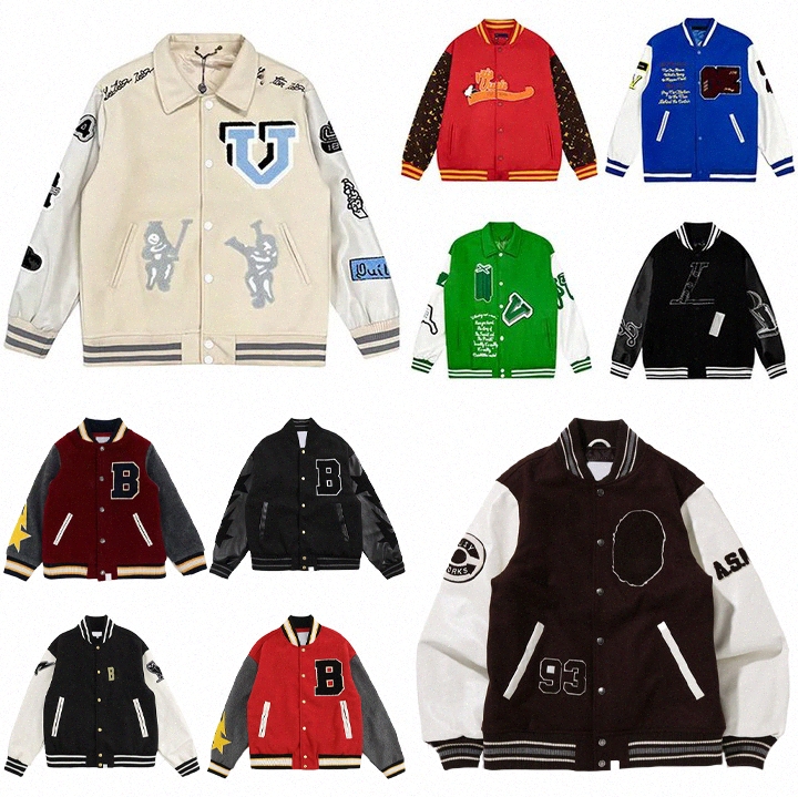 famous Designer Mens Varsity Jacket Baseball Outerwear Coat Wool Fce Flocking Leather Jackets Embroiderd Single Breasted Couples Uniform Asian size 446 L250819