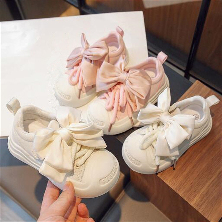 Athletic Outdoor Autumn New Style Kids Athletic Shoe Cute Bow Girl Baby Sneakers Outdoor Children Sports Shoes White Skateboarding Shoes H241223