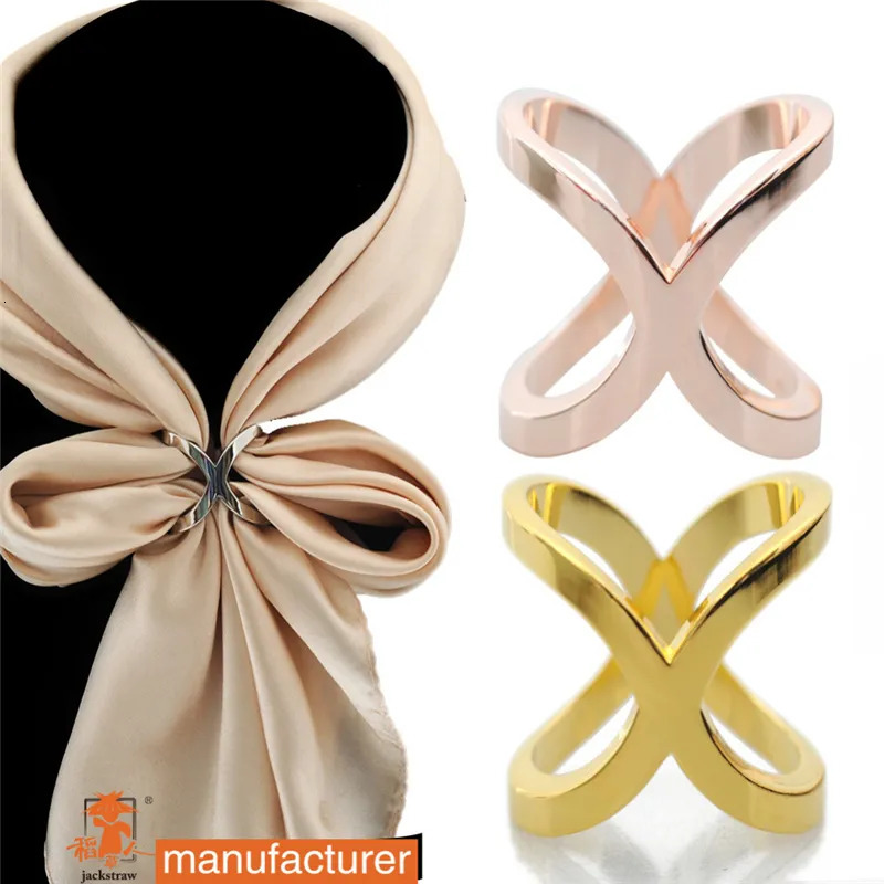 Pins Brooches Jackstraw copper metal button high quality cross bow scarf clip Changeable shape mate scarves buckle square shawls jewelry 231006