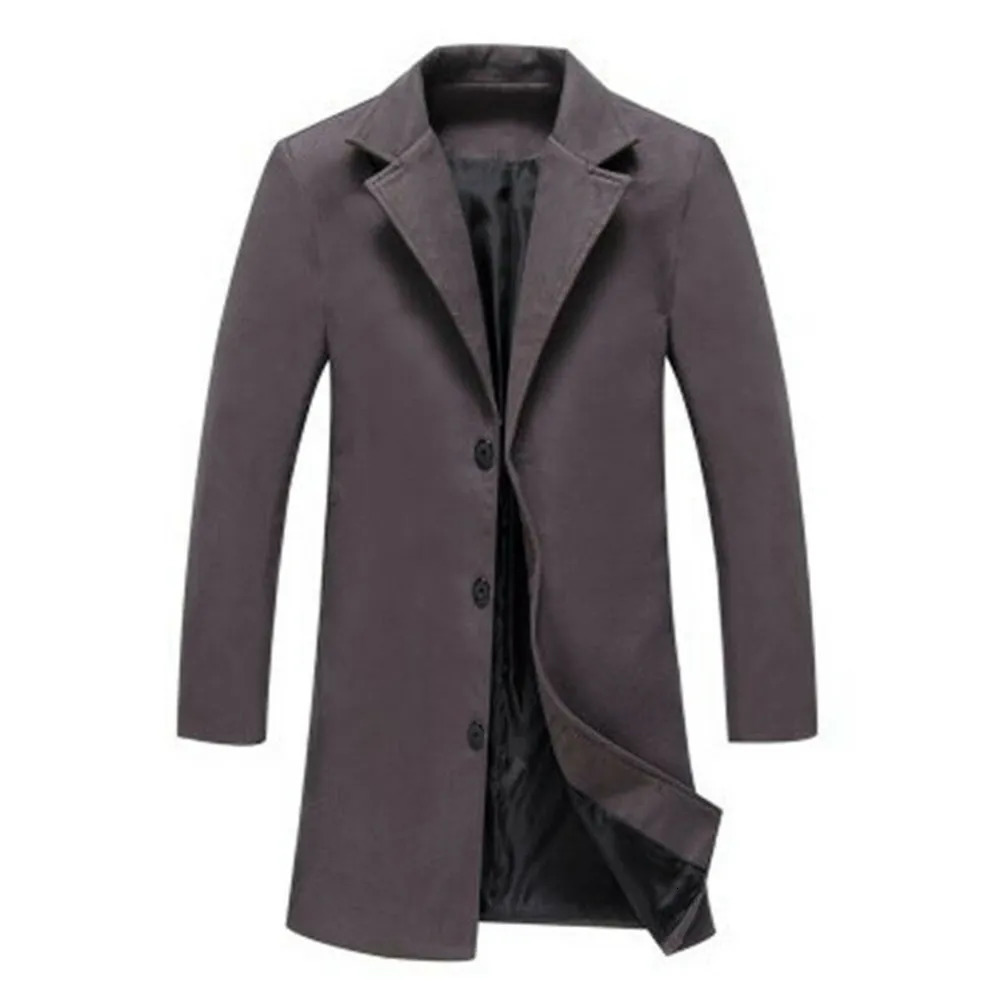 Men's Wool Blends Autumn Winter Fashion Men's Woolen Coats Solid Color Single Breasted Lapel Long Coat Jacket Casual Overcoat Plus Size 5 Co