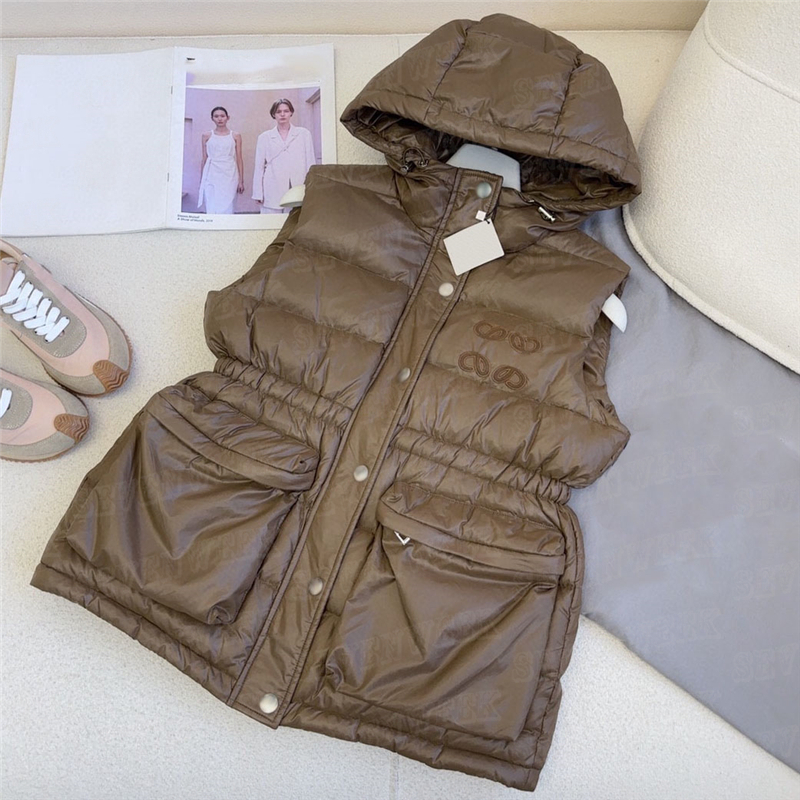 Embroidery Puffer Vest Jacket For Women Vintage Style Down Coat Sleeveless Winter Warm Jackets Outwear