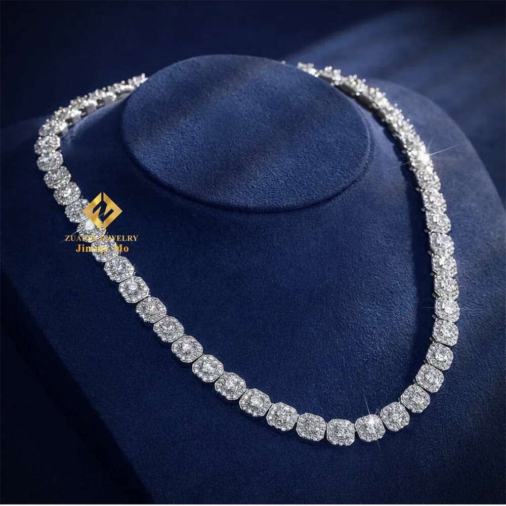 Luxury Fire Jewelry 6mm 10mm 925 Sterling Silver d Color Vvs Moissanite Diamond Cluster Tennis Chain Necklace for Men Women