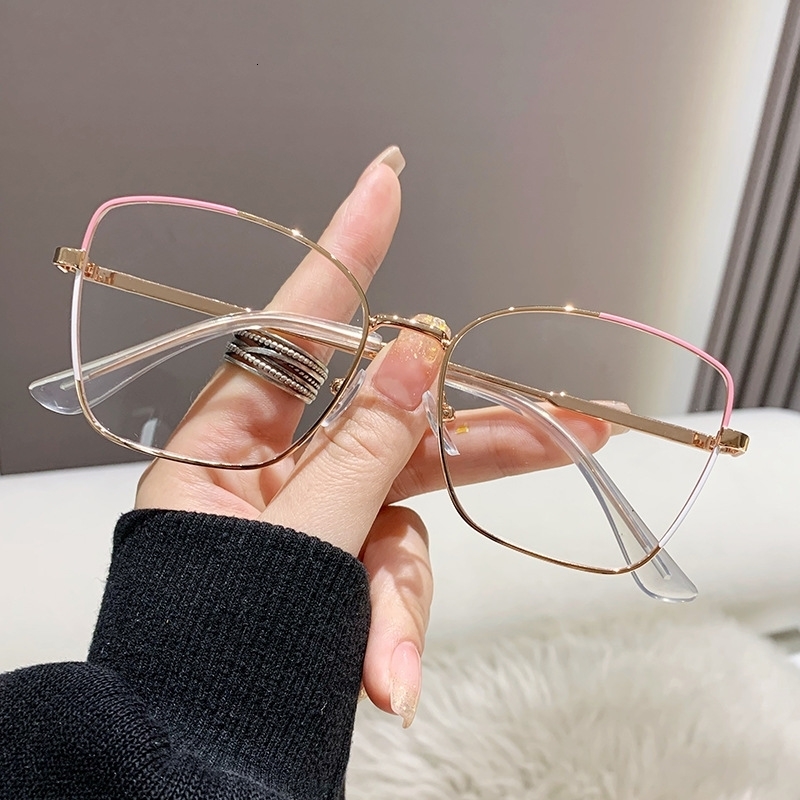Sunglasses Frames Fashion Retro Anti Blue Light Cat Eye Metal Eyeglasses Colorful Transparent Computer Glasses Frame Women Round Eyewear 231005