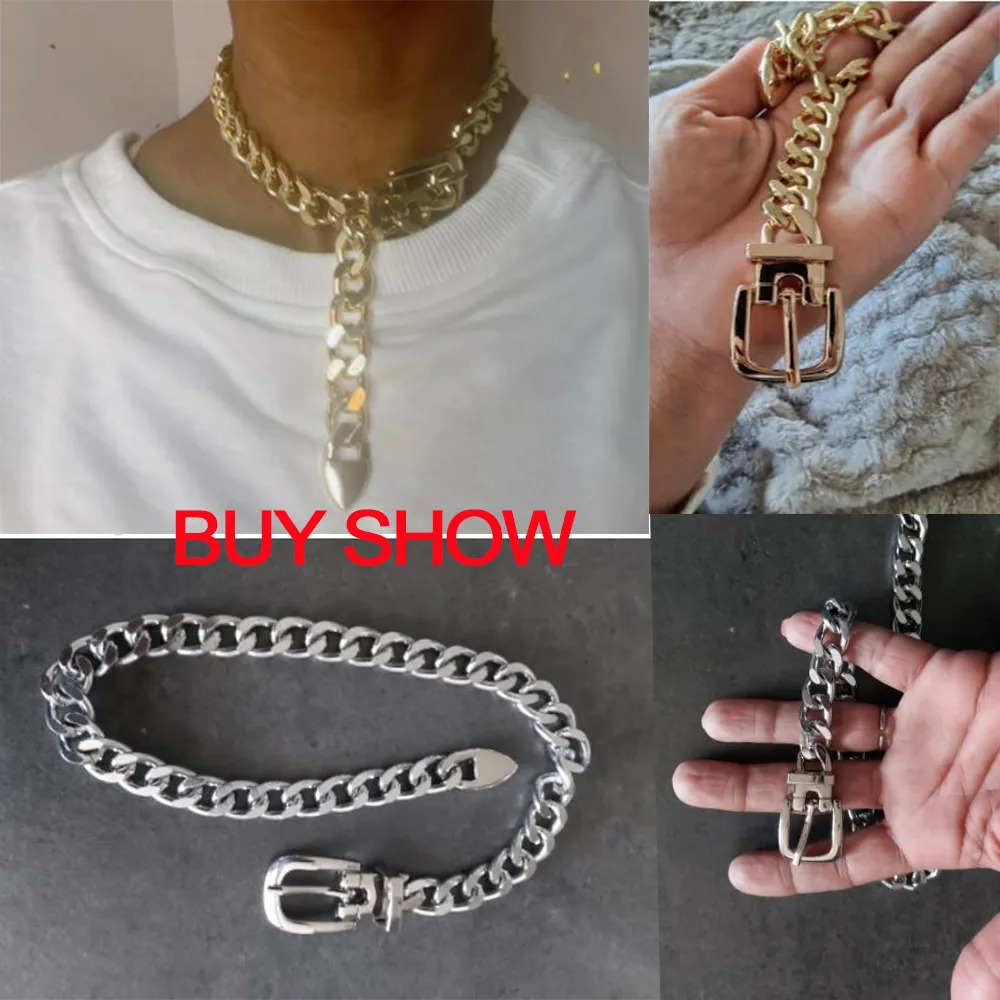 Chokers IngeSight.Z Punk Exaggeration Belt Buckle Cuban Chunky Choker Necklace for Women Vintage Heavy Metal Thick Chain Short Necklace 231006