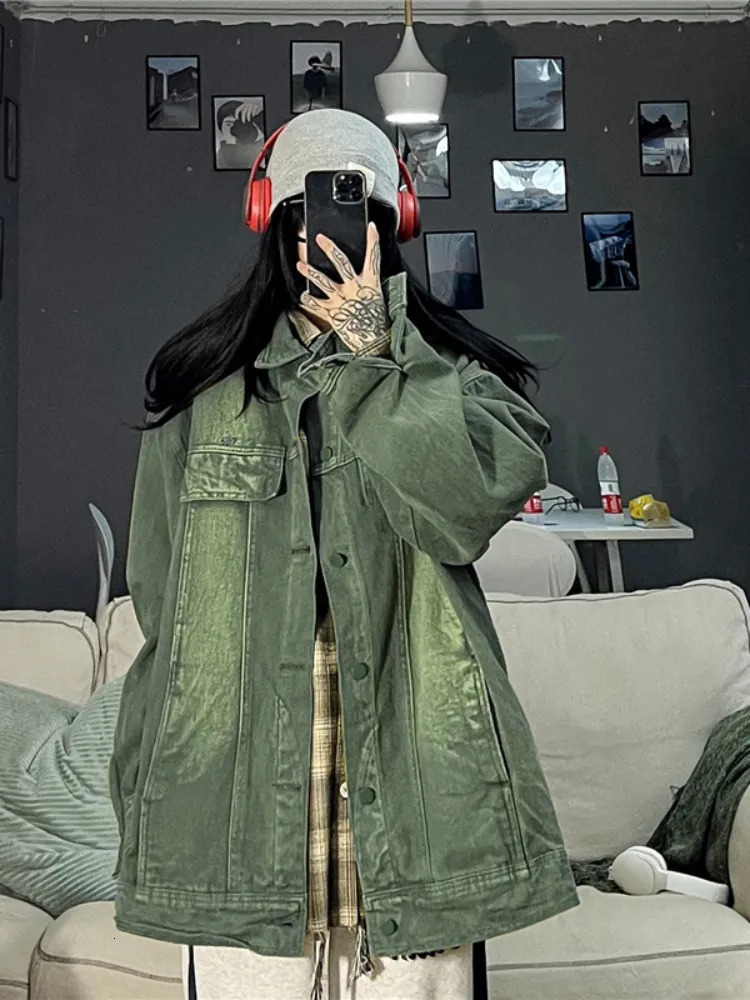 Women's Down Parkas Y2k Aesthetic Streetwear Jean Women and Men Jacket Harajuku Vintage Punk Cargo Tops Loose Fashion Casual Punk Chaqueta Mujer 