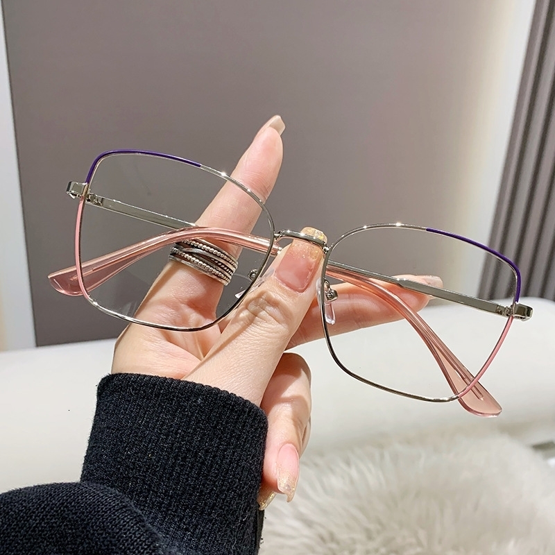 Sunglasses Frames Fashion Retro Anti Blue Light Cat Eye Metal Eyeglasses Colorful Transparent Computer Glasses Frame Women Round Eyewear 231005