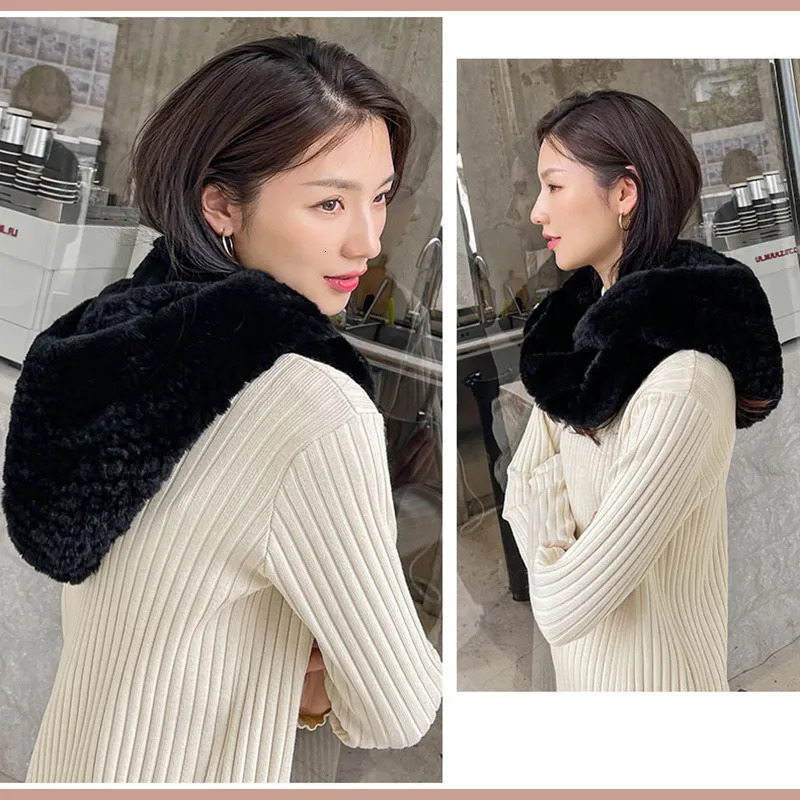 BeanieSkull Caps Women Real Knitted Rex Rabbit Fur Hat Hooded Scarf Long Winter Warm Fur Hat With Neck Collar Scarves Hat Scarf 231006