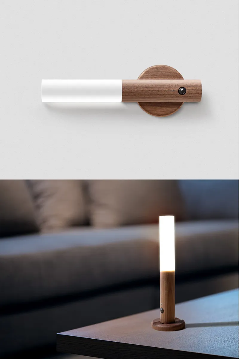 Wooden LED Night Light Magnetic Portable USB Rechargeable Bedroom Beside Lamp Motion Sensor Smart Staircase Light 12 LL