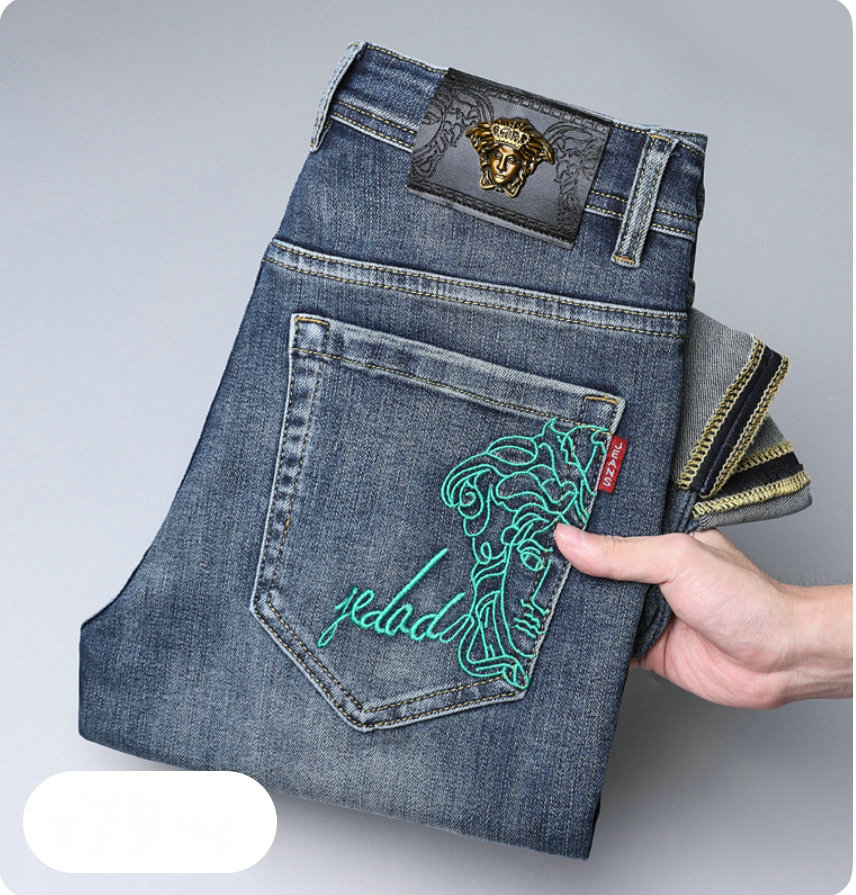 New JEANS Pants pant Men's trousers Stretch Autumn winter DDicon Embroidered close-fitting jeans cotton slacks washed straight business casual CQ
