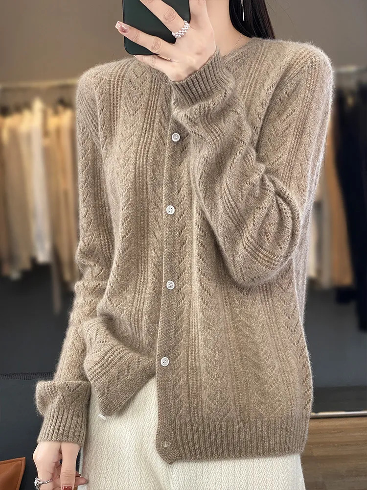 Women's Knits Tees Wool Cardigan Womens Clothing O-neck Sweater Mujer Long Sleeve Tops Knitwears Korean Fashion Style In Outerwears Crochet 23100