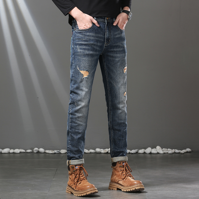 New JEANS Pants pant Men's trousers Stretch Autumn winter DDicon Embroidered close-fitting jeans cotton slacks washed straight business casual CQ