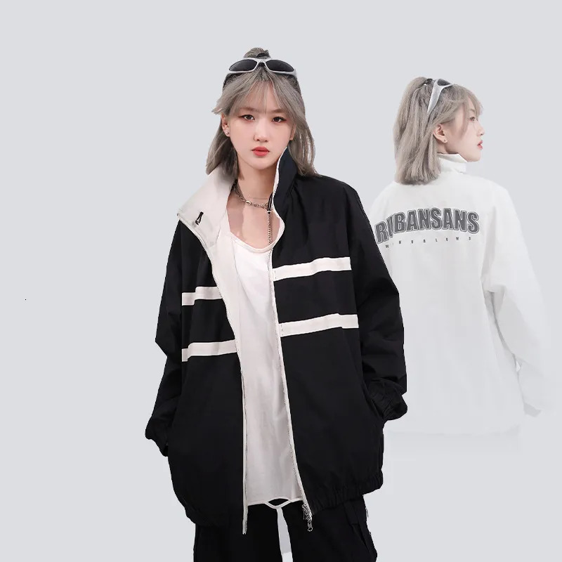 Men's Jackets Vintage Double-sided Wear Oversized Men Women Jackets Y2k Patchwork etter Print Windbreak Harajuku Fashion Casual Track Jackets 231