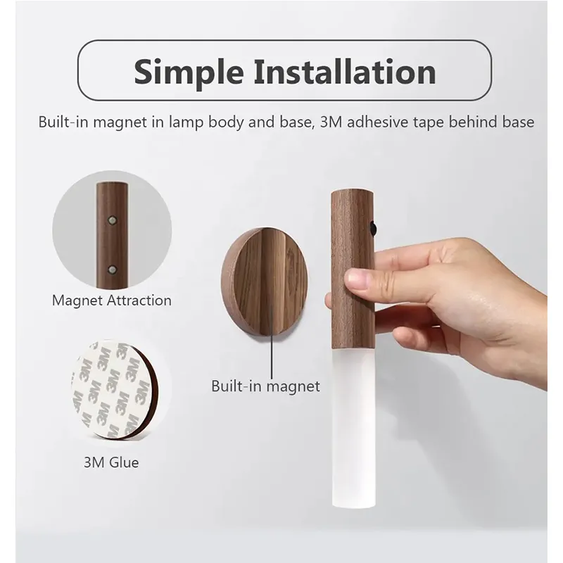 Wooden LED Night Light Magnetic Portable USB Rechargeable Bedroom Beside Lamp Motion Sensor Smart Staircase Light 12 LL