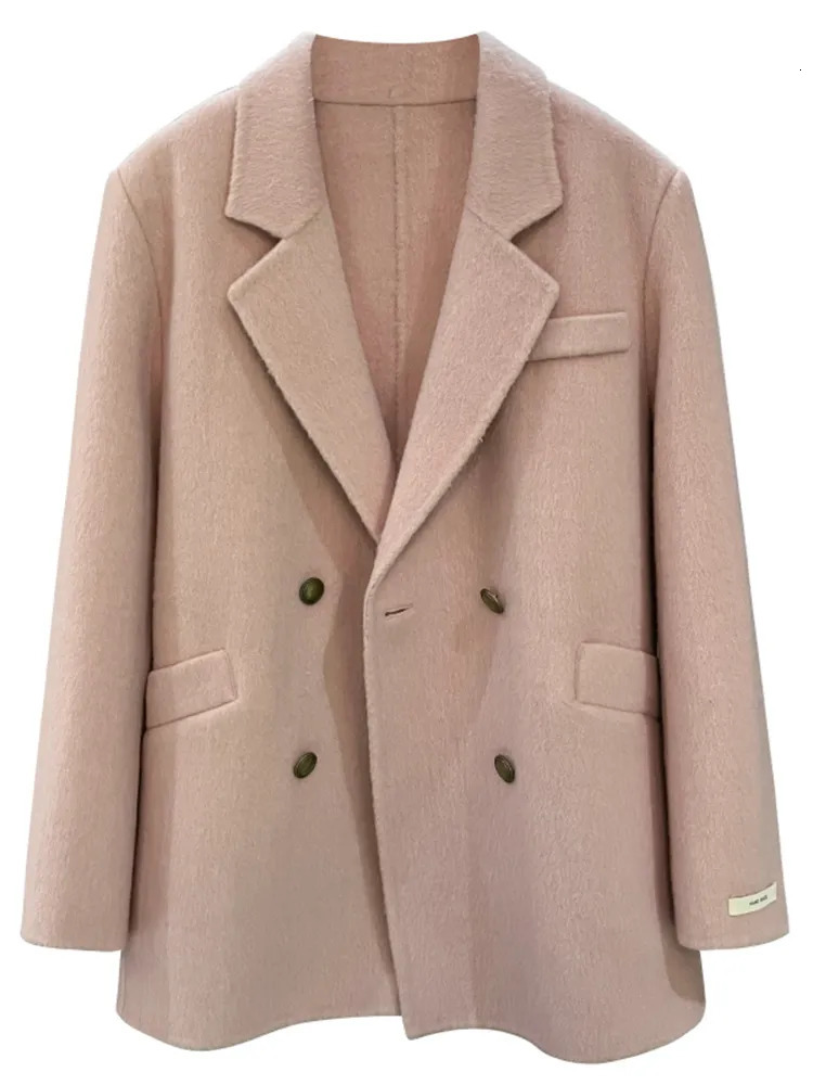 Women's Suits Blazers LANMREM 80% Wool Blazer Coat Notched Pink Color Double Sided High End Fashion Coats Female Winter Clothing 2DA2001 231006