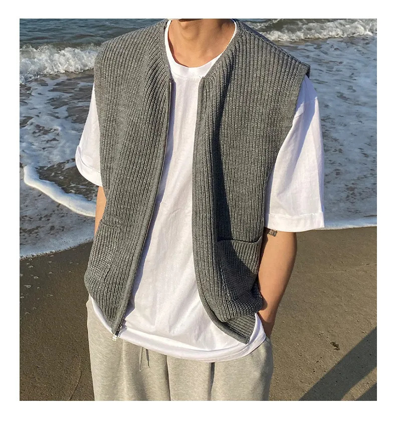 Men s Vests Knitted Vest Man Autumn Spring Simple Solid Fashion Casual Sleeveless 2 Way Zipper Men Clothing 231005