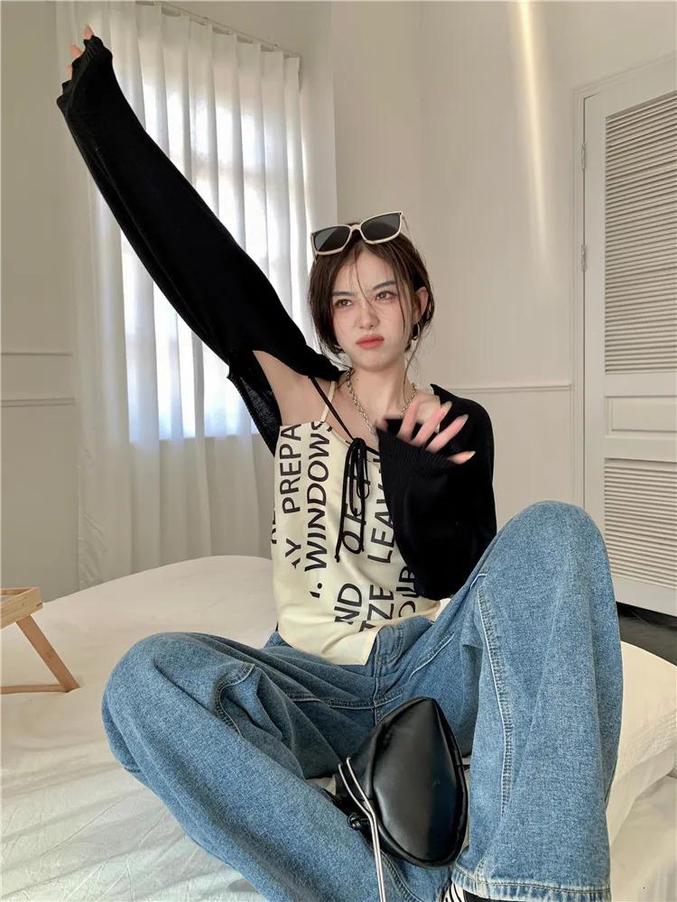 Women's Knits Tees Thin Cardigan Women Summer Sun-proof Slim Cropped Elegant All-match Street Wear Vacation Solid Casual Lace-up Tender Simple In