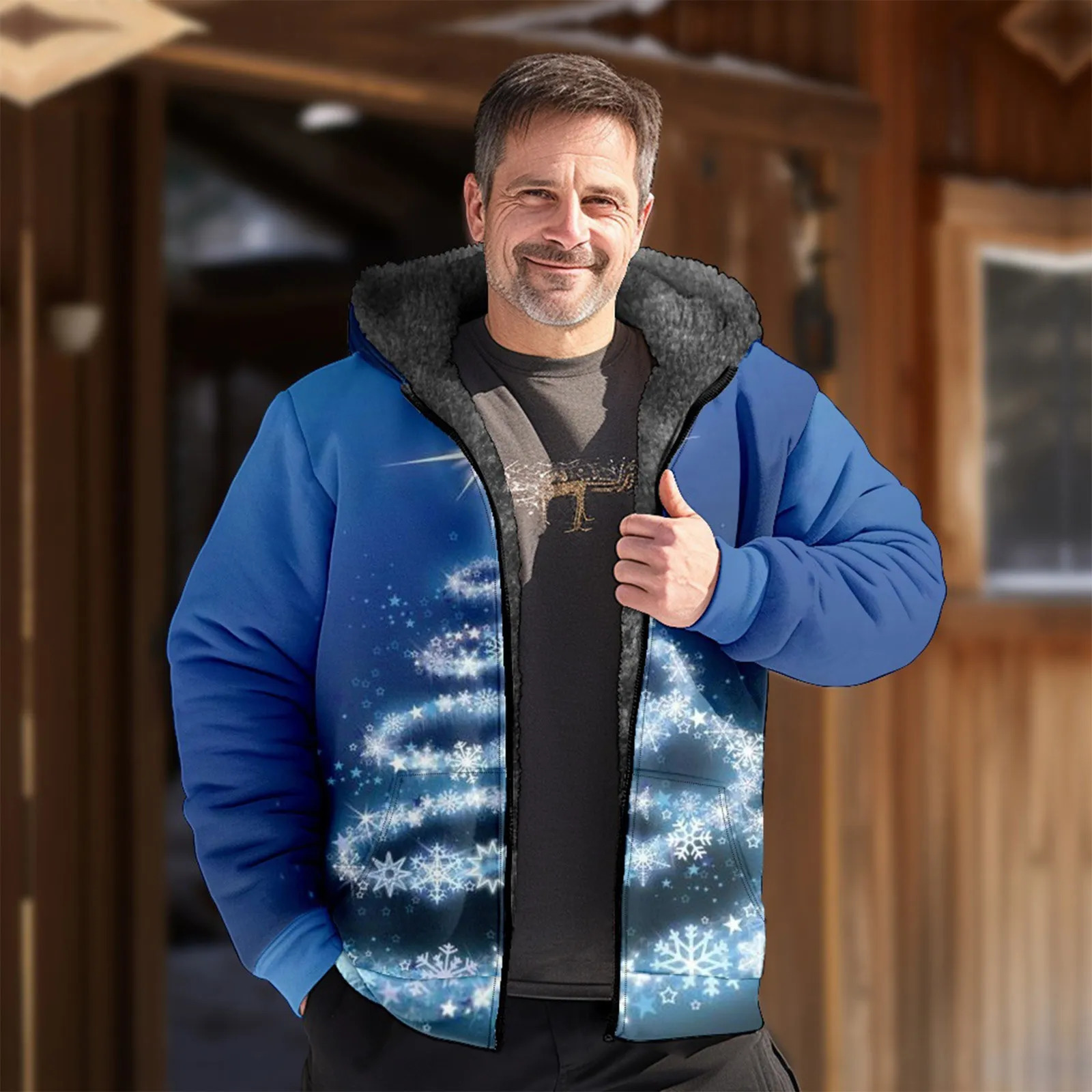 Men's Down Parkas Christmas Print Jacket Stylish Men Plush Lining Dressing Temperament Windproof Fleeced Lined Windbreaker Coat 231005