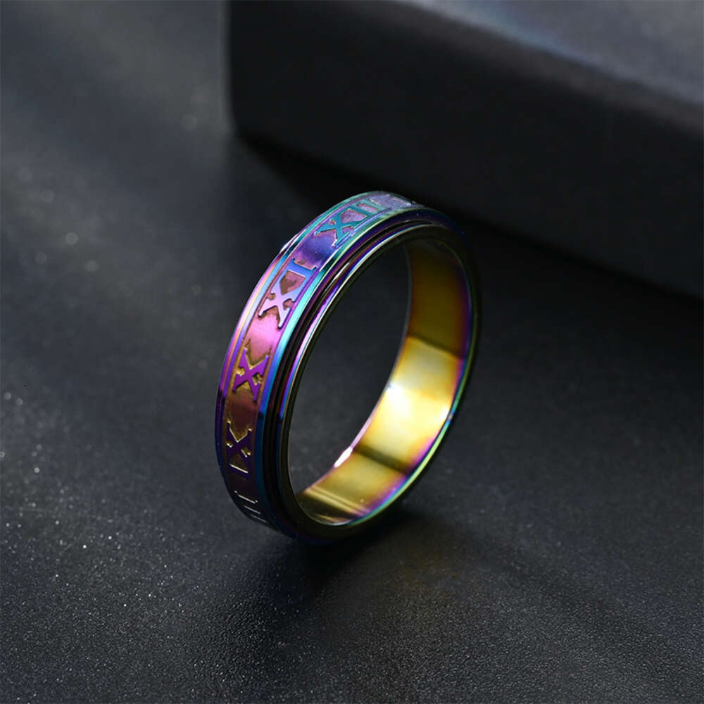 Hip Hop Punk Rotable Ring Men's Stainless Steel Roman Digital Rings Engraved Versatile Couple Ring Black Gold Mens Wholesale Engagement Gothic Je