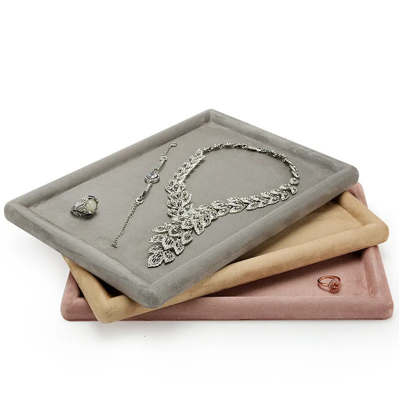 Jewelry Boxes Jewelry Tray Show Stand Shop Organizer For Necklace Bracelet Long Chain Velvet Solid Color Jewelry Display Tray 231006