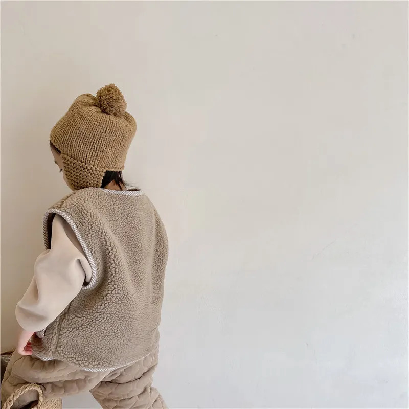 Waistcoat Winter Warm Kids Vest Solid Baby Sleeveless Lamb Wool Coat Children Thicken Vest Cotton Girls Windproof Vest Children Jacket 231005