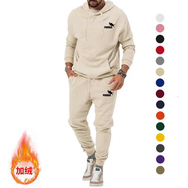 Men's Tracksuits Autumn And Winter Men's Sports Suit Plus Cashmere Warm Loose Large Size Pullover Long Pants Hoodie Casual Two-Piece Set 231