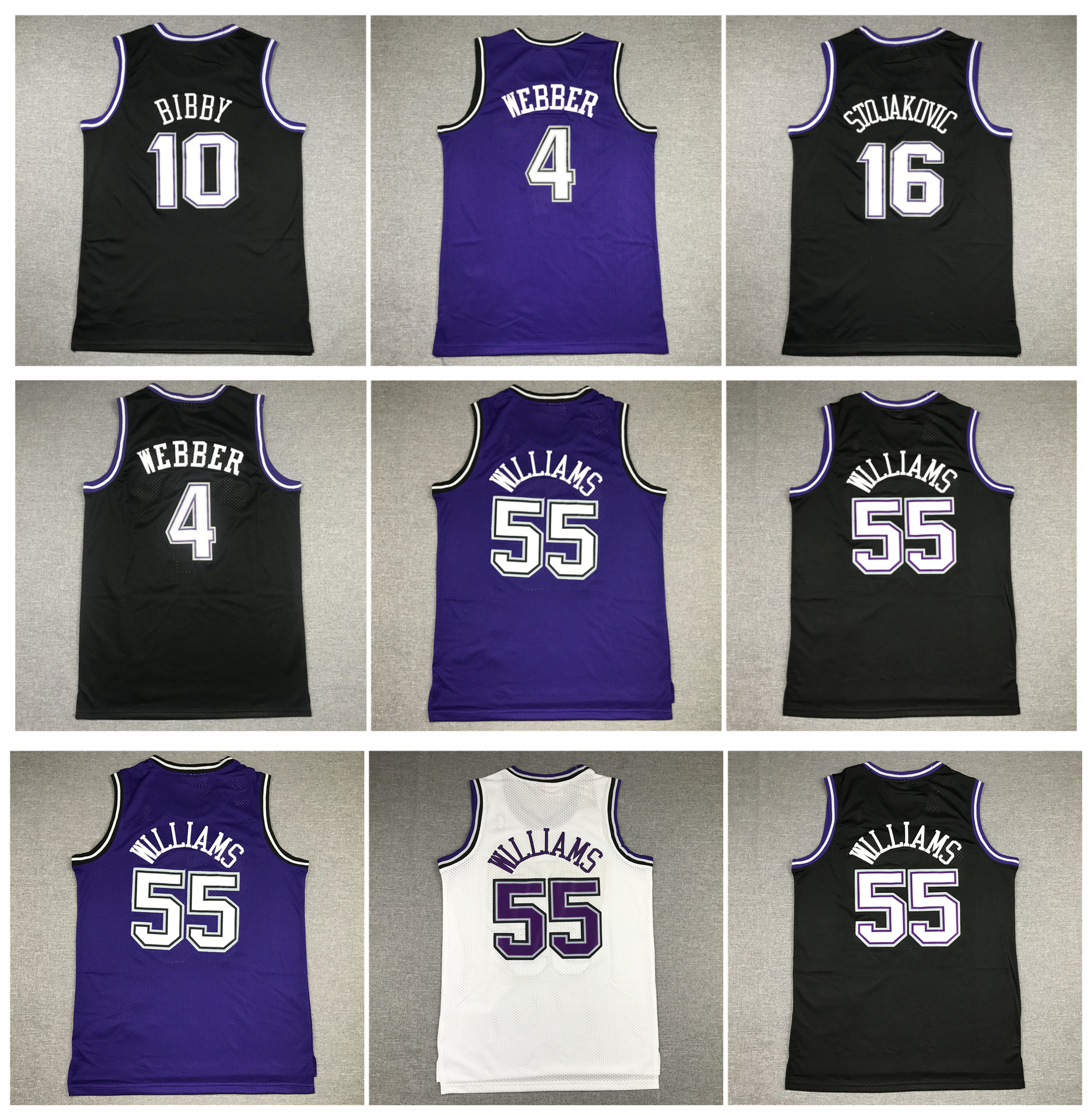 Chris Webber Jason Williams King Basketball Jersey Peja Stojakovic Mike Bibby Throwback Jerseys White Black Purple Size S-XXL